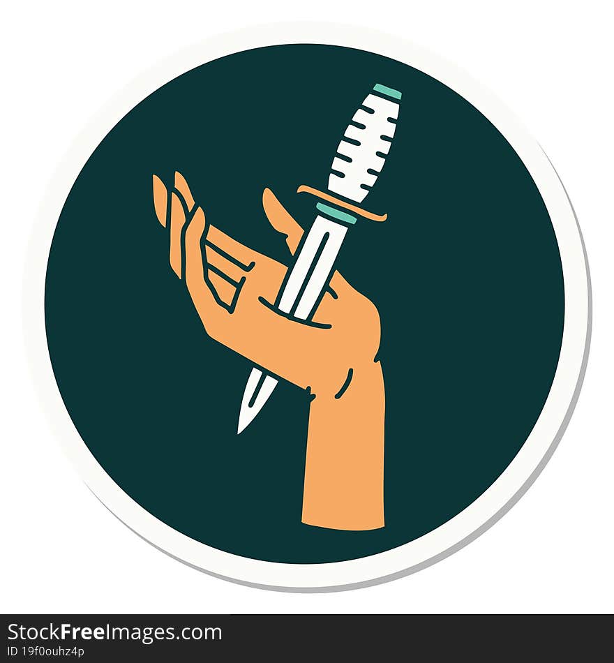 tattoo style sticker of a dagger in the hand