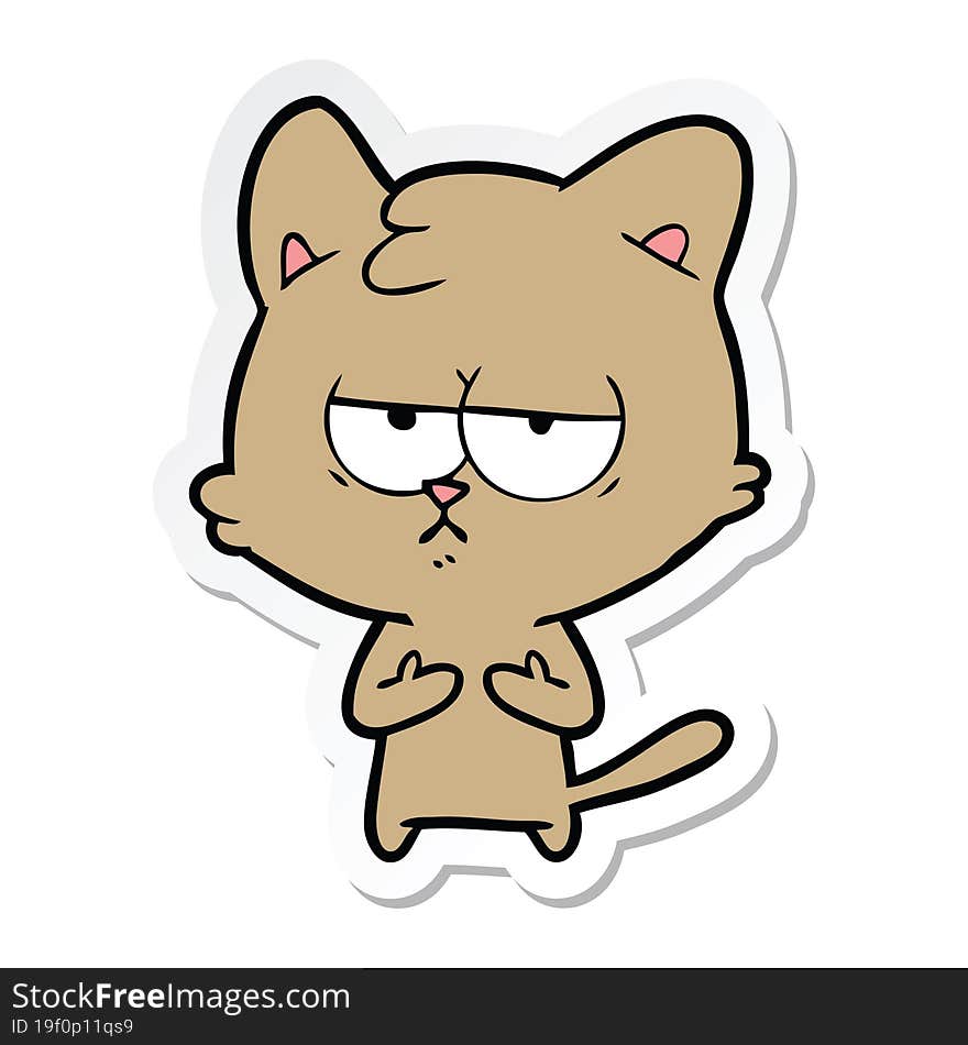 sticker of a bored cartoon cat