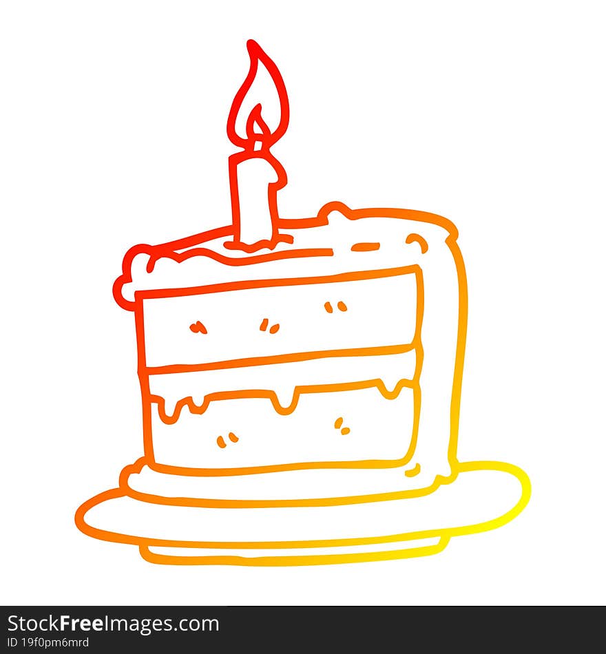 warm gradient line drawing cartoon birthday cake