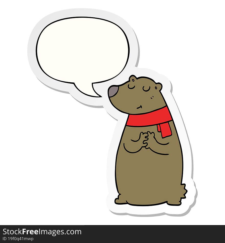 Cartoon Bear Wearing Scarf And Speech Bubble Sticker