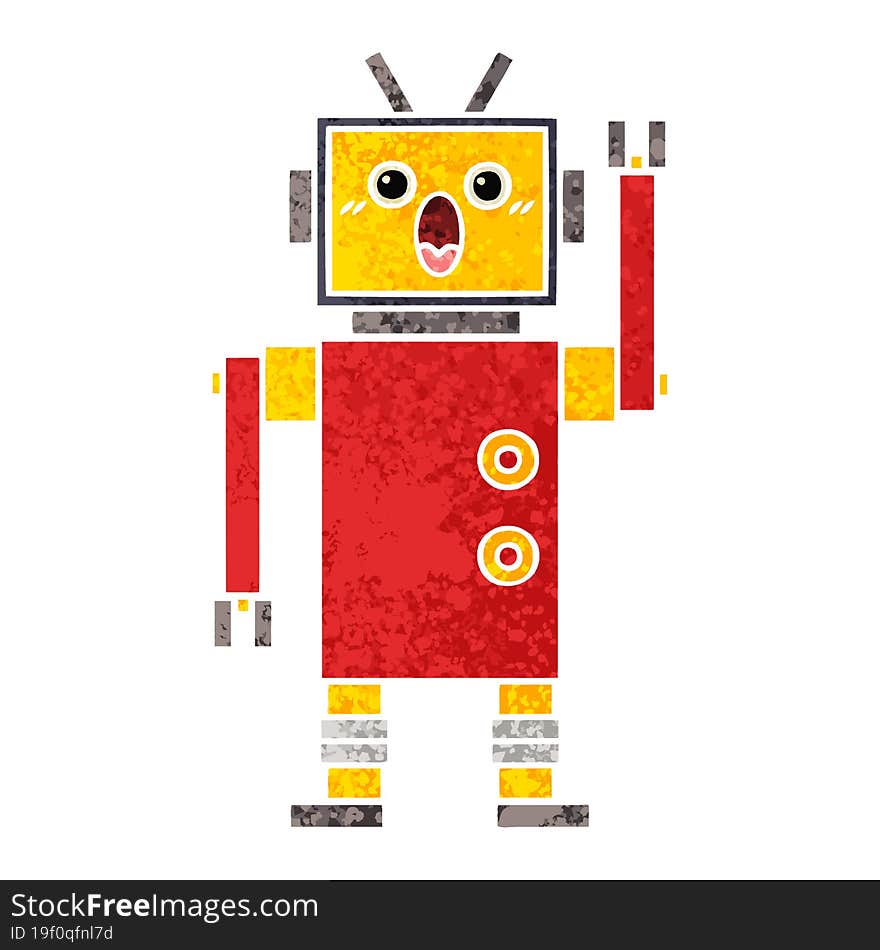 Retro Illustration Style Cartoon Robot