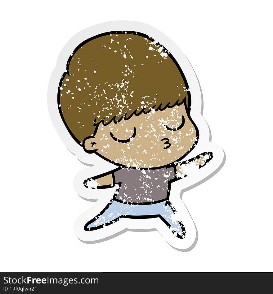 distressed sticker of a cartoon calm boy