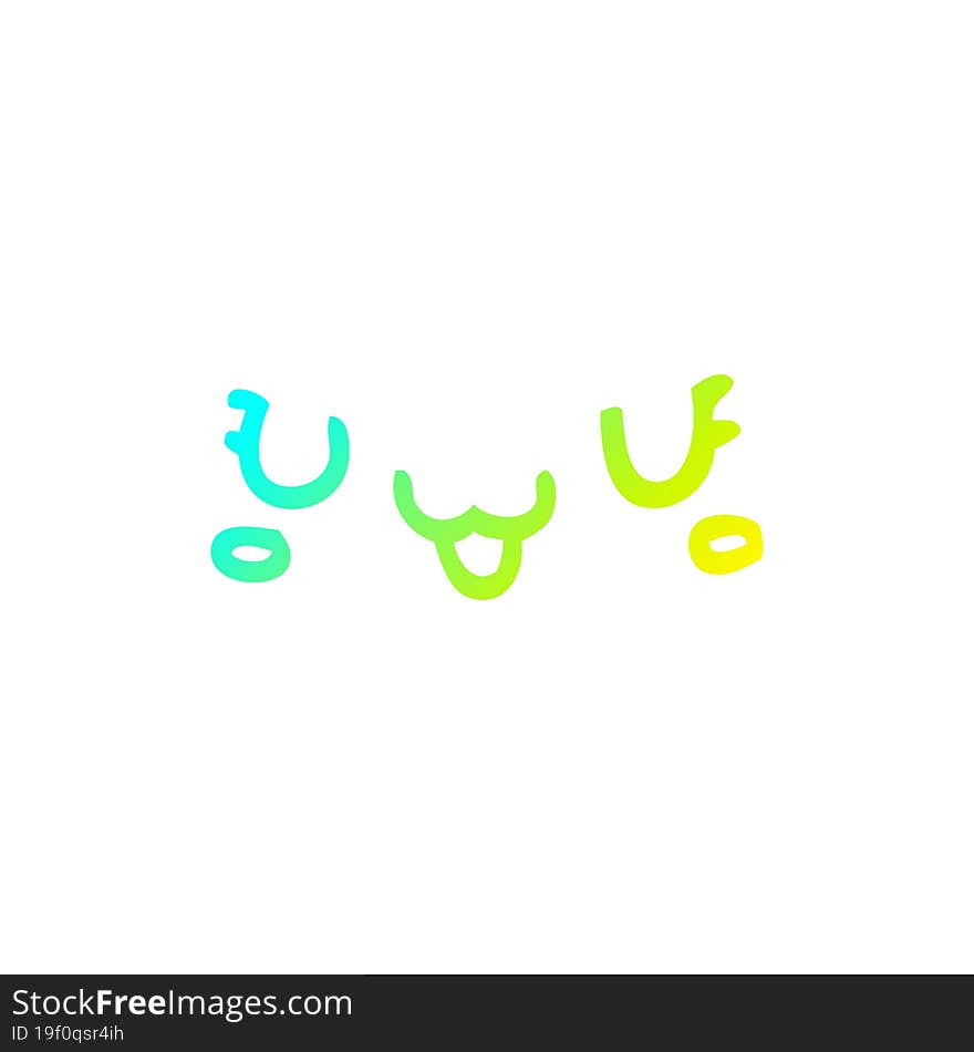 cold gradient line drawing of a cute happy cartoon face