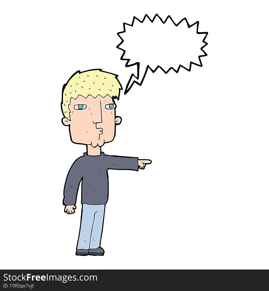 cartoon pointing man with thought bubble