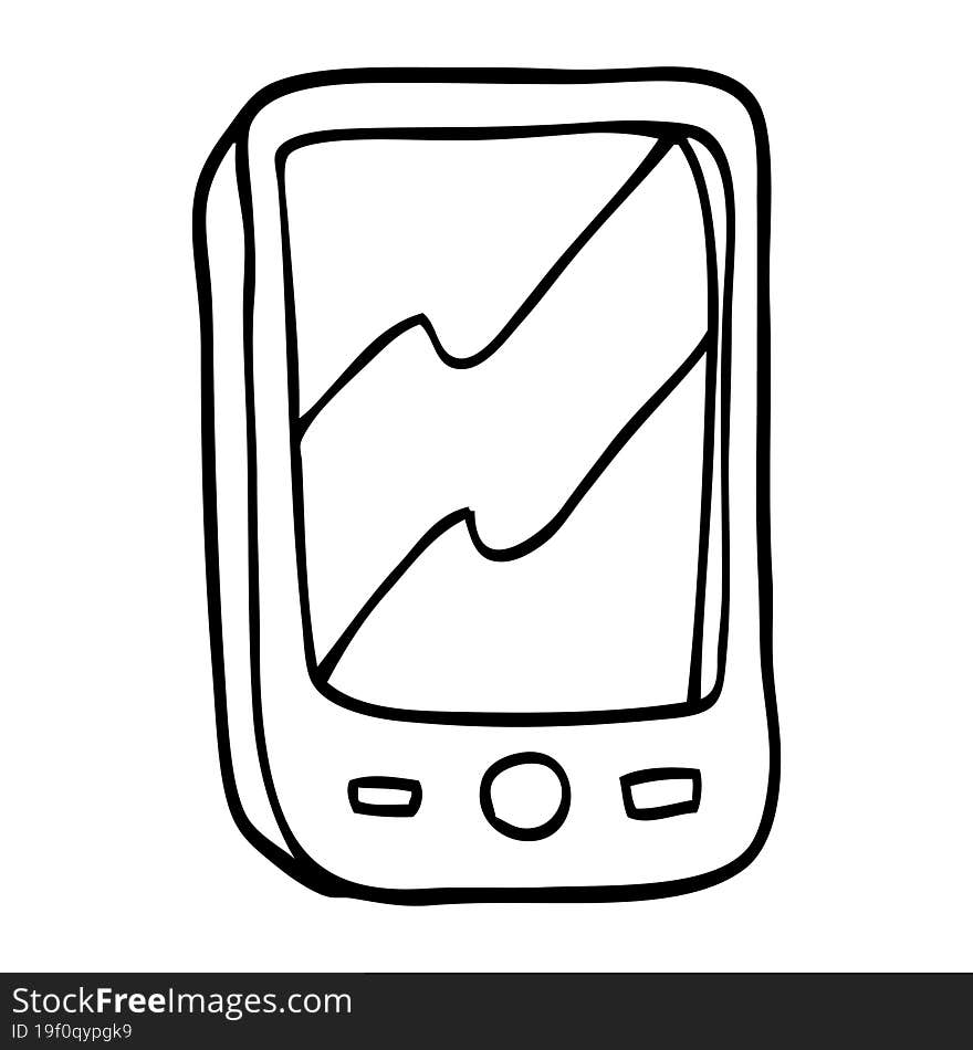 line drawing cartoon of a red mobile phone