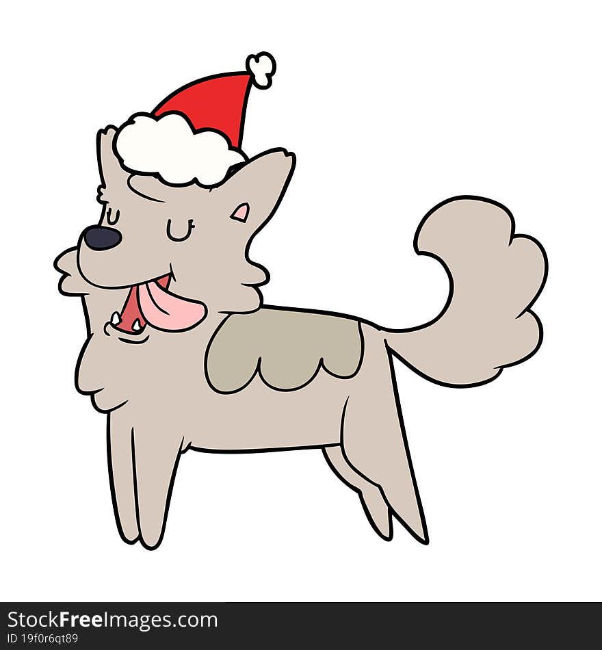 Line Drawing Of A Happy Dog Wearing Santa Hat