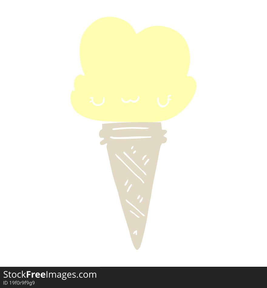 Flat Color Style Cartoon Ice Cream With Face