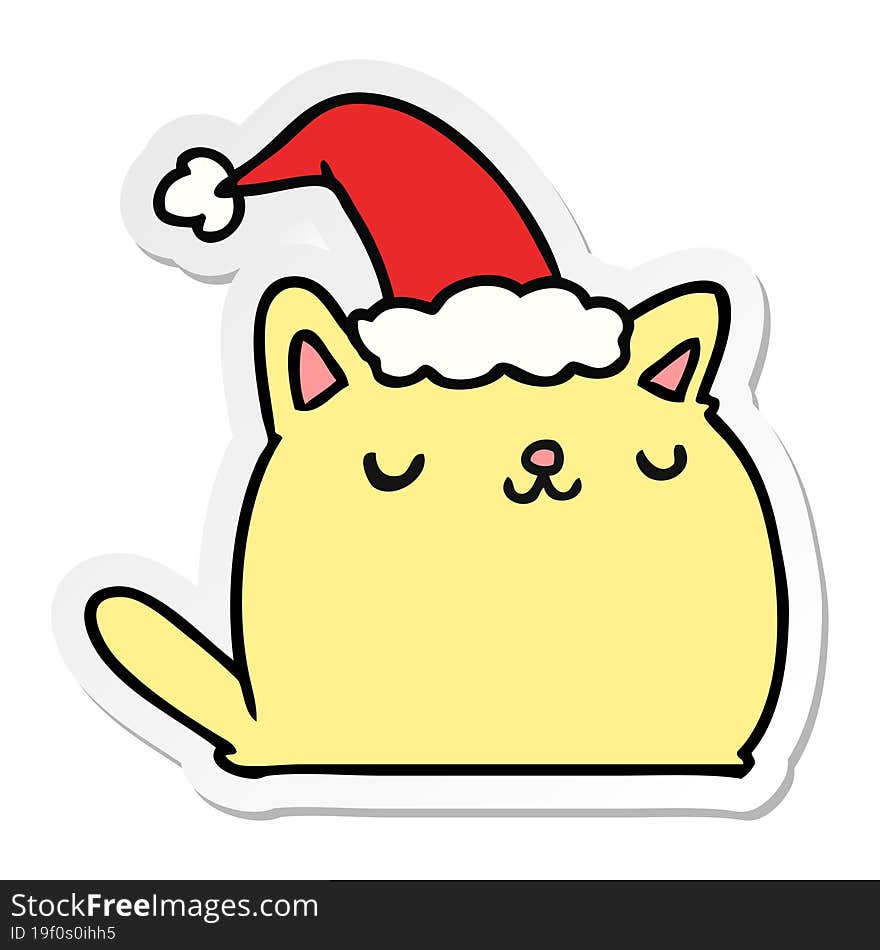 hand drawn christmas sticker cartoon of kawaii cat