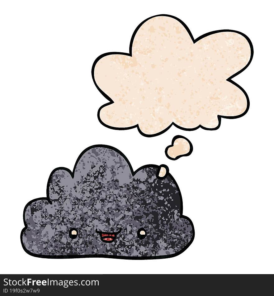 Cartoon Tiny Happy Cloud And Thought Bubble In Grunge Texture Pattern Style