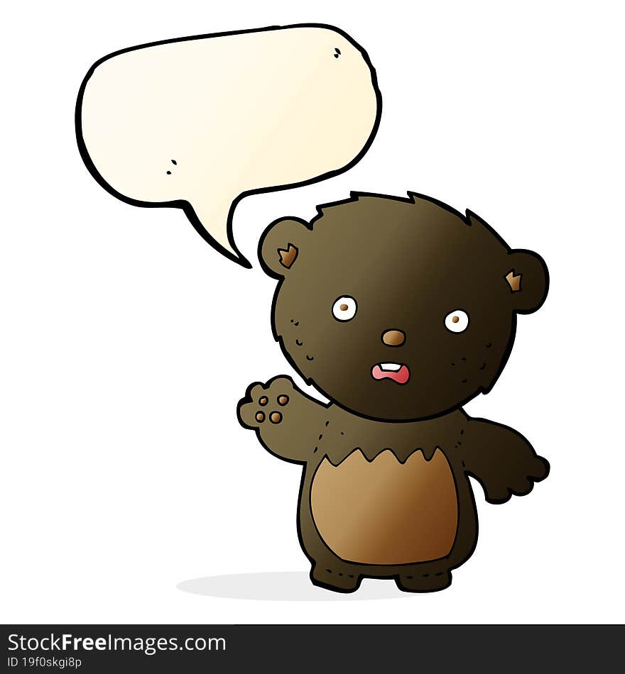 cartoon worried black bear with speech bubble