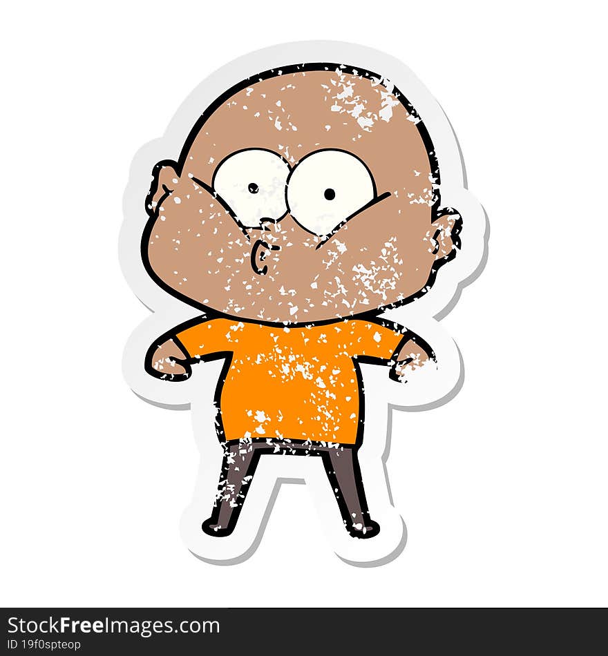 Distressed Sticker Of A Cartoon Bald Man Staring