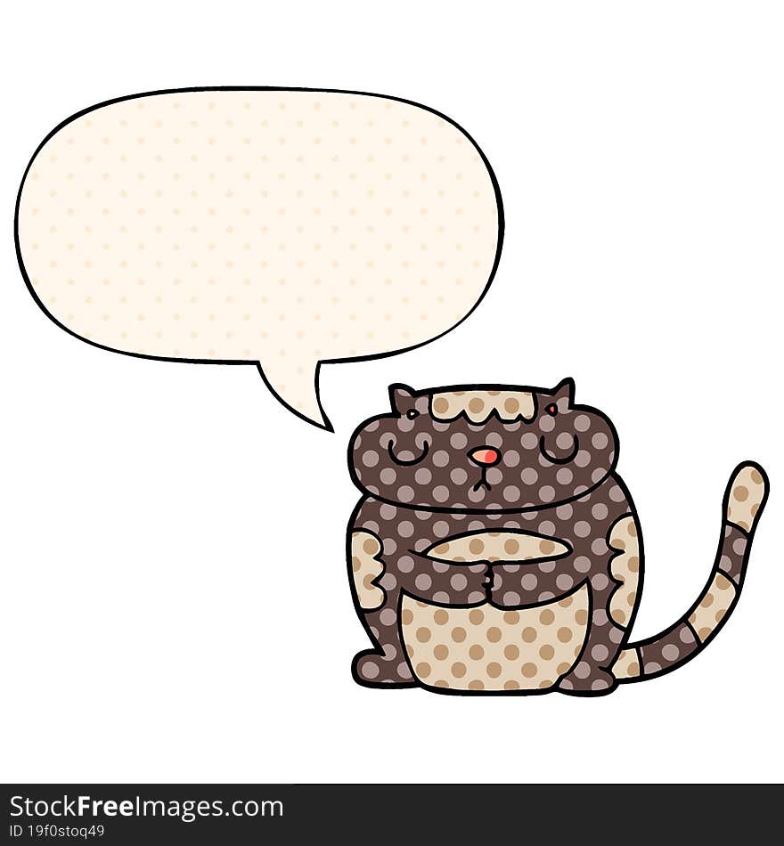 cute cartoon cat with speech bubble in comic book style