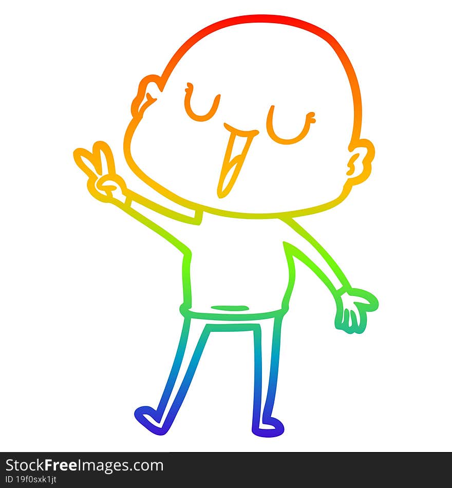 rainbow gradient line drawing of a happy cartoon bald man