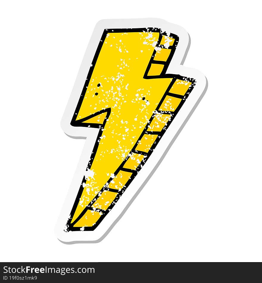 distressed sticker of a cartoon lightning bolt