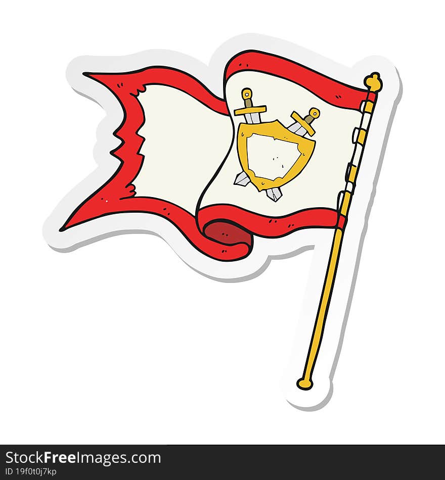 sticker of a cartoon flag blowing in wind