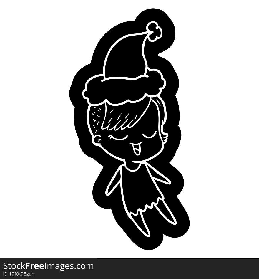 Happy Cartoon Icon Of A Girl Wearing Santa Hat