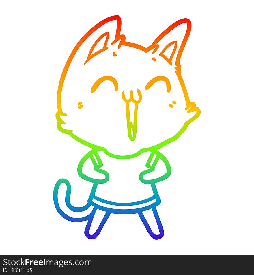 rainbow gradient line drawing happy cartoon cat