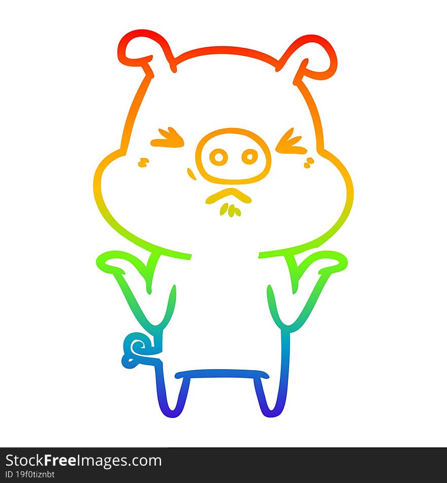 rainbow gradient line drawing cartoon angry pig