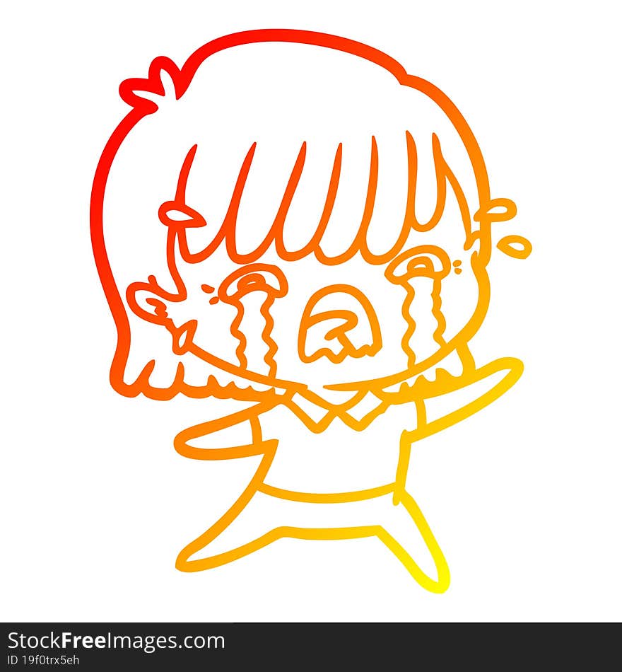 warm gradient line drawing of a cartoon girl crying