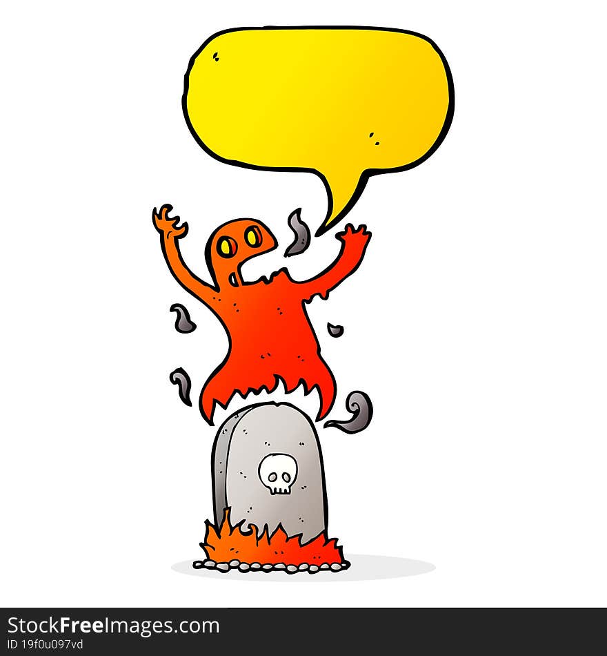 Cartoon Ghost Rising From Grave With Speech Bubble