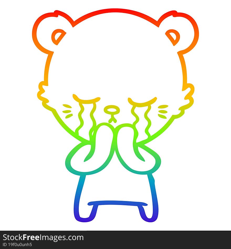 rainbow gradient line drawing crying cartoon bear