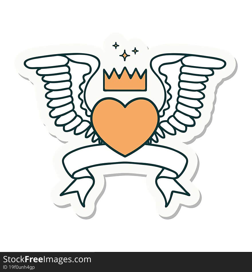 Tattoo Sticker With Banner Of A Heart With Wings