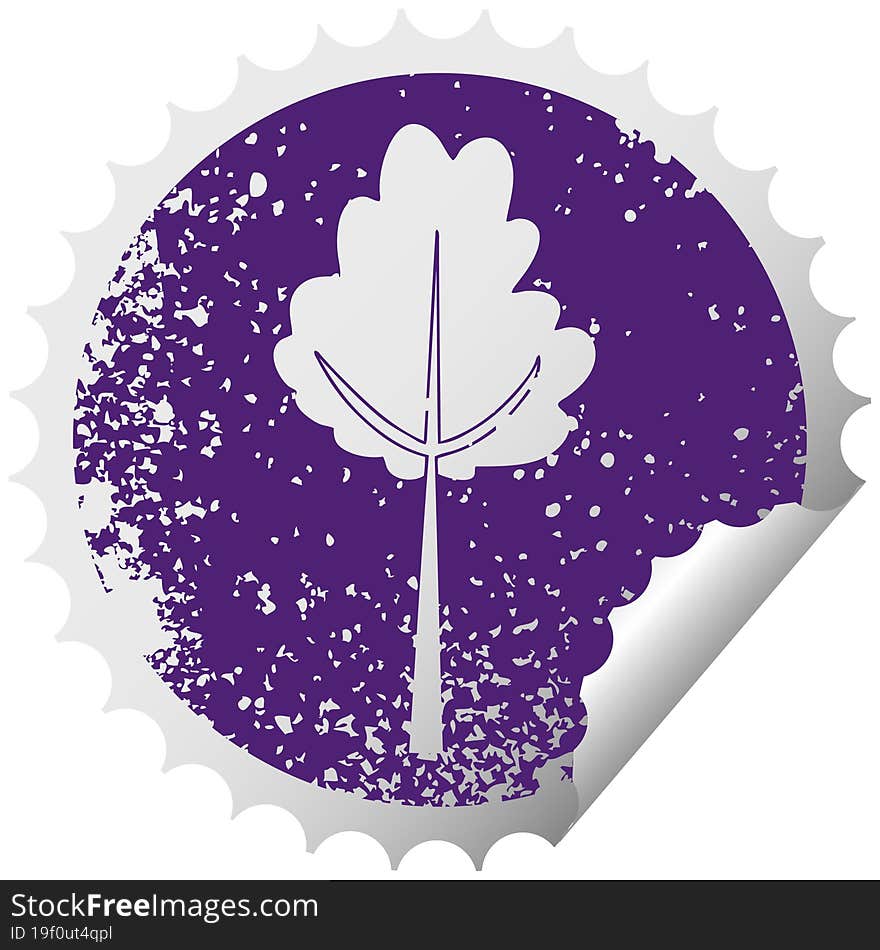 quirky distressed circular peeling sticker symbol tree