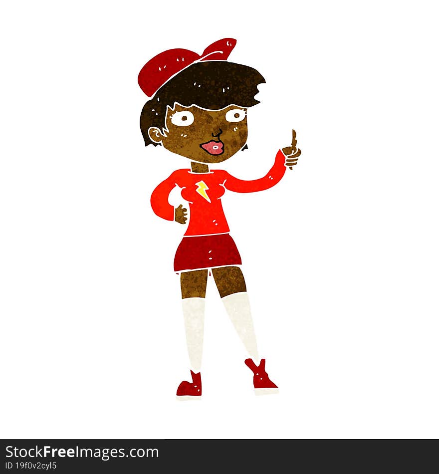 cartoon skater girl giving thumbs up symbol