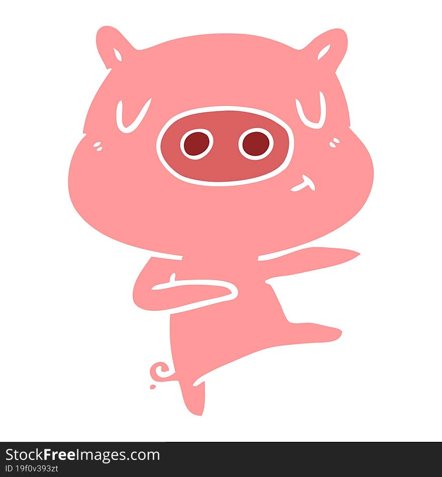 flat color style cartoon content pig dancing