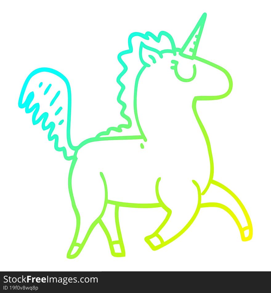 Cold Gradient Line Drawing Cartoon Unicorn