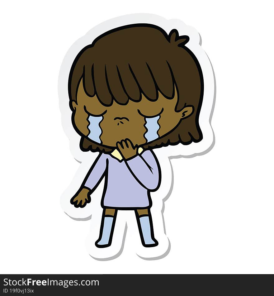 sticker of a cartoon woman crying