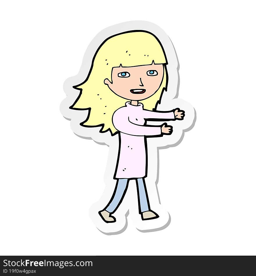 sticker of a cartoon happy girl