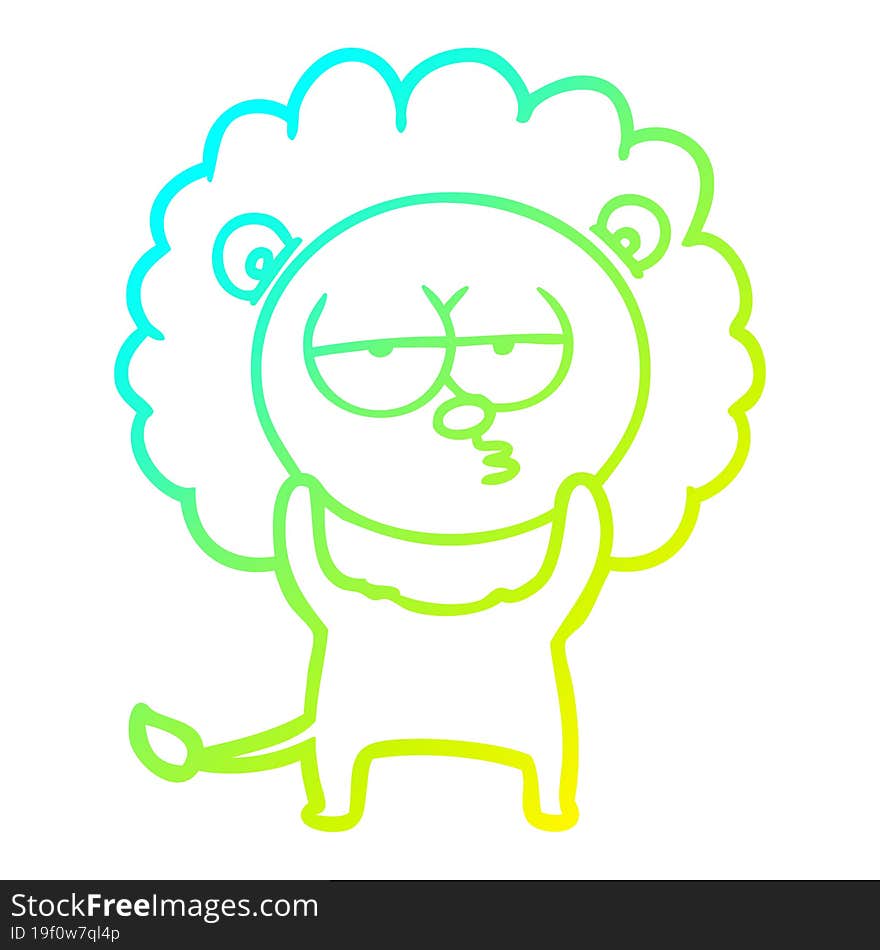 cold gradient line drawing of a cartoon bored lion