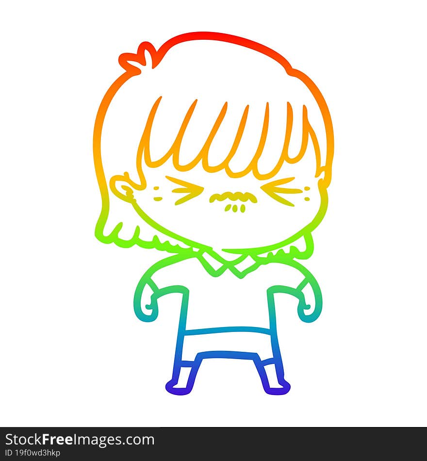 rainbow gradient line drawing annoyed cartoon girl