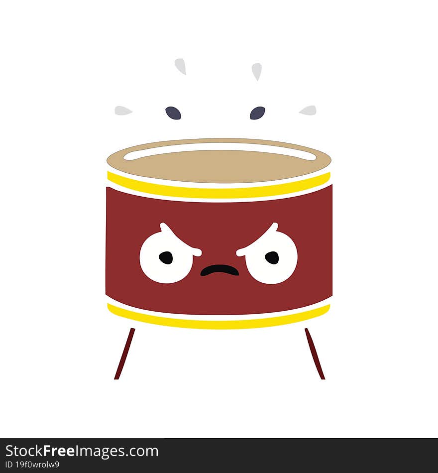 flat color retro cartoon drum