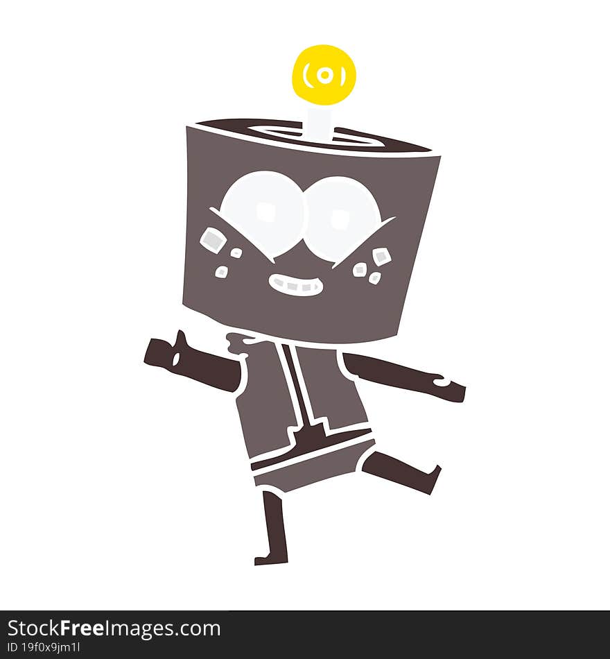 happy flat color style cartoon robot dancing