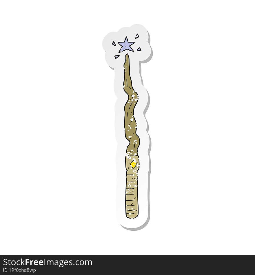 Retro Distressed Sticker Of A Cartoon Magic Wand