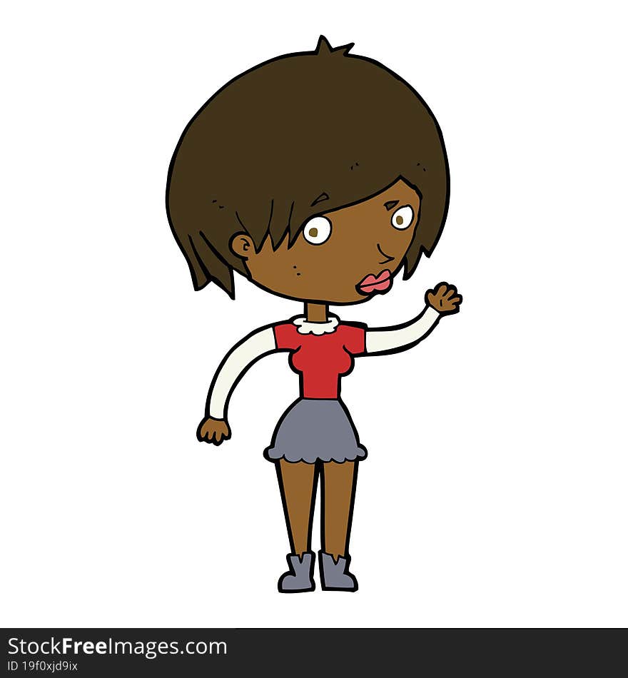 cartoon waving woman