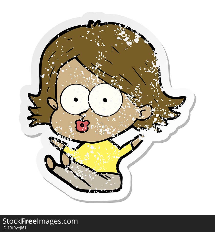 distressed sticker of a cartoon girl pouting