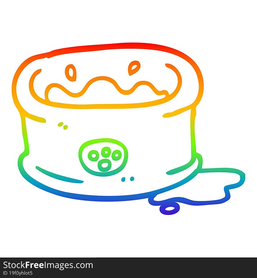 rainbow gradient line drawing of a cartoon pet bowl