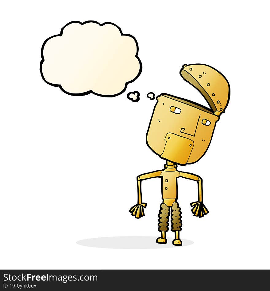 cartoon funny robot with thought bubble