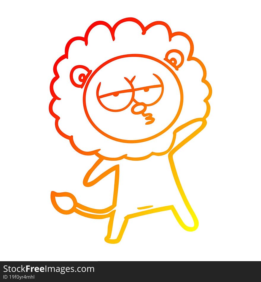 warm gradient line drawing cartoon tired lion