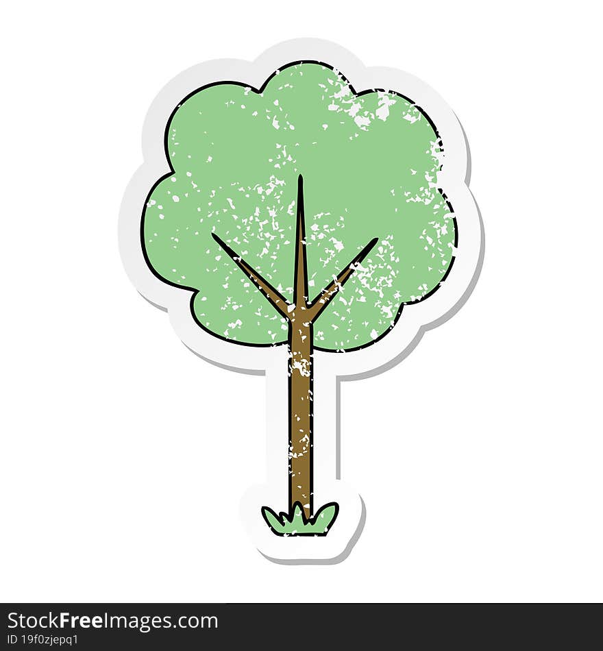 distressed sticker of a quirky hand drawn cartoon tree