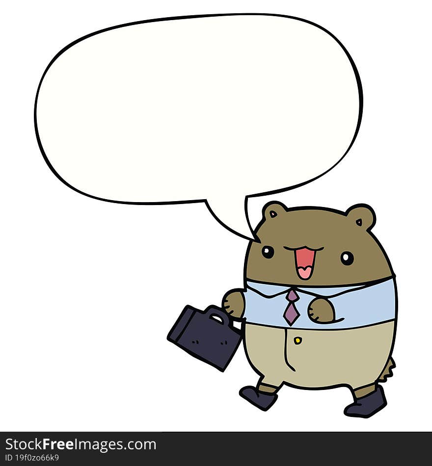 cute cartoon business bear and speech bubble