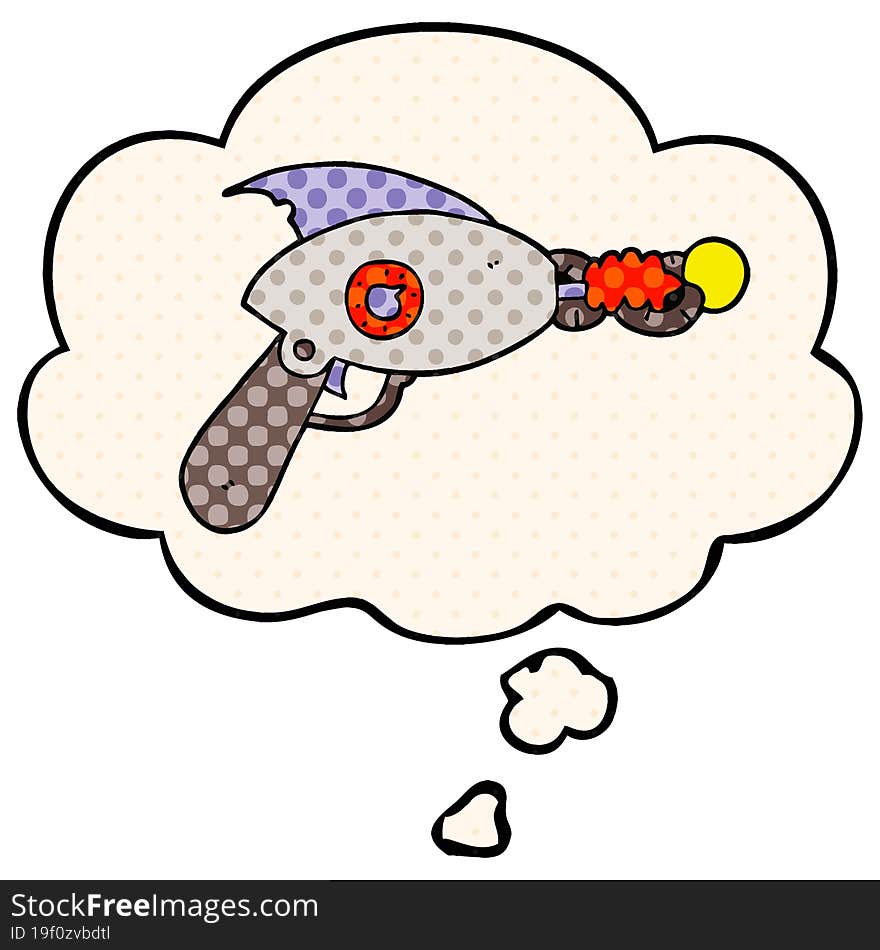 cartoon ray gun and thought bubble in comic book style