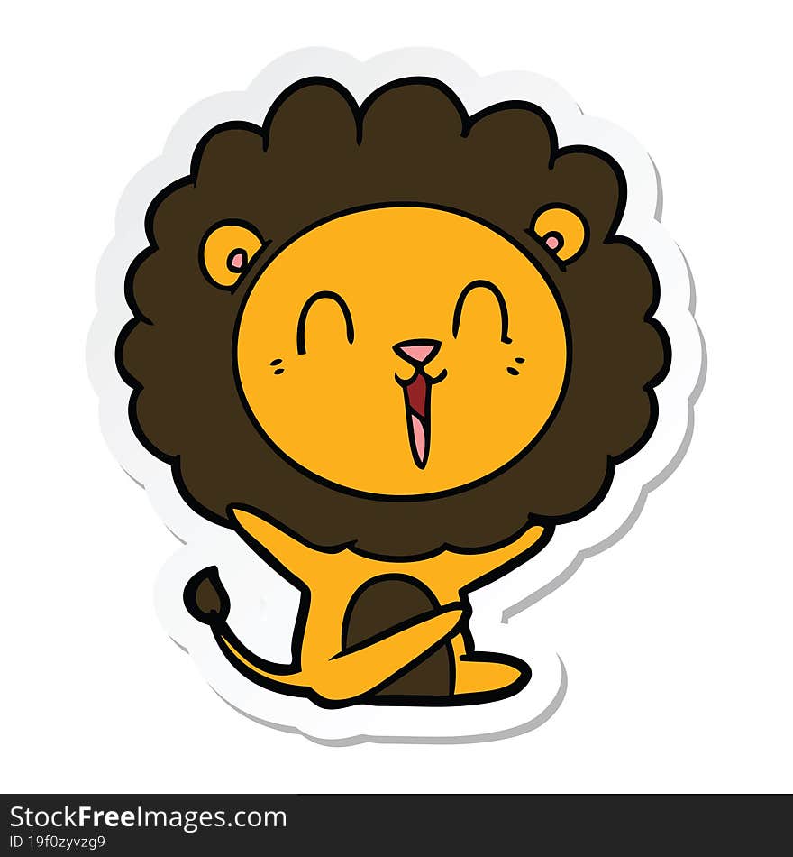 sticker of a laughing lion cartoon