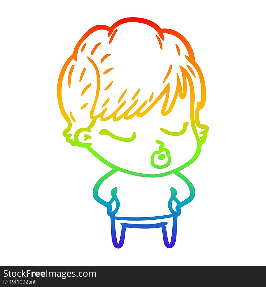 rainbow gradient line drawing cartoon woman with eyes shut