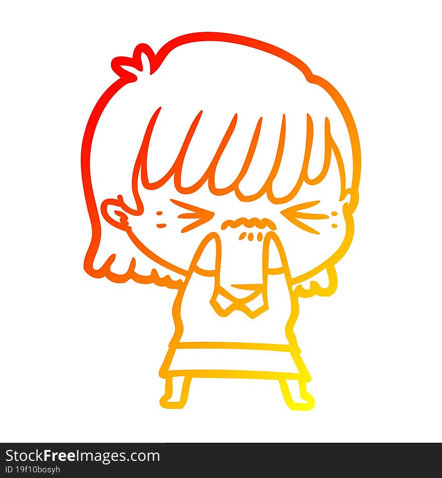 warm gradient line drawing annoyed cartoon girl