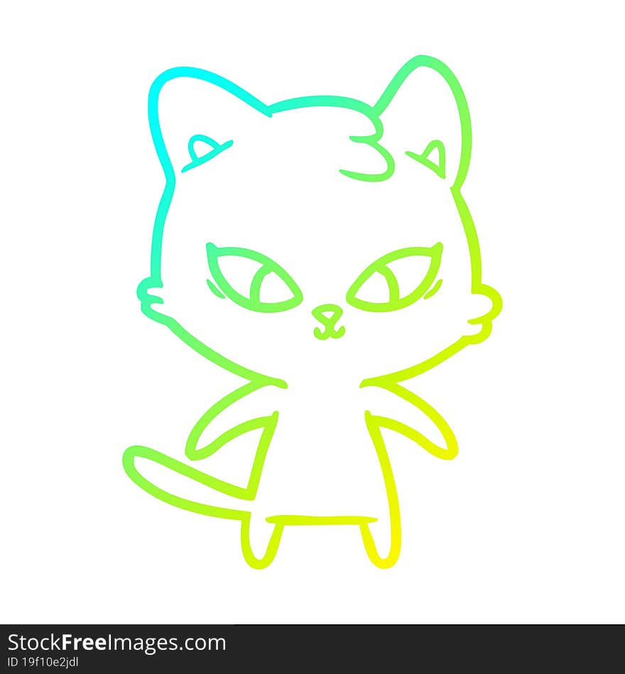 cold gradient line drawing cute cartoon cat