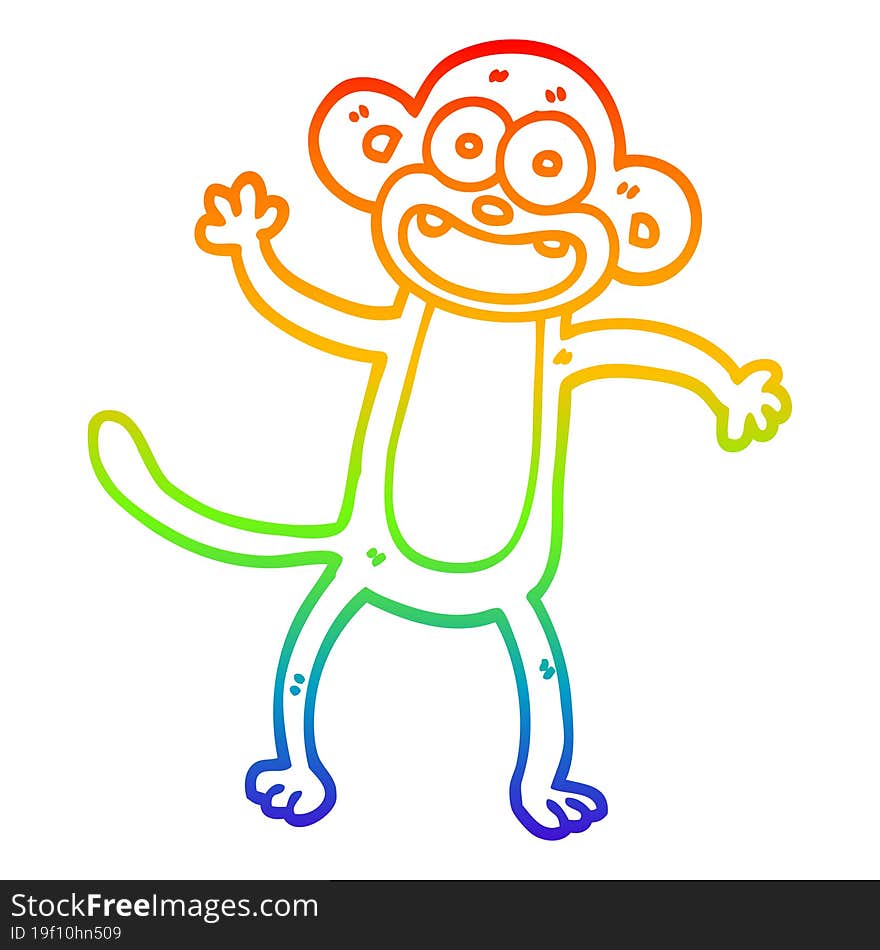 rainbow gradient line drawing cartoon waving monkey